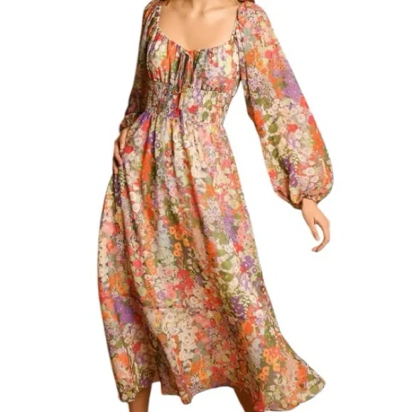 Hutch NWT McVie Floral Chiffon Midi Dress Size Medium - Picture 8 of 8